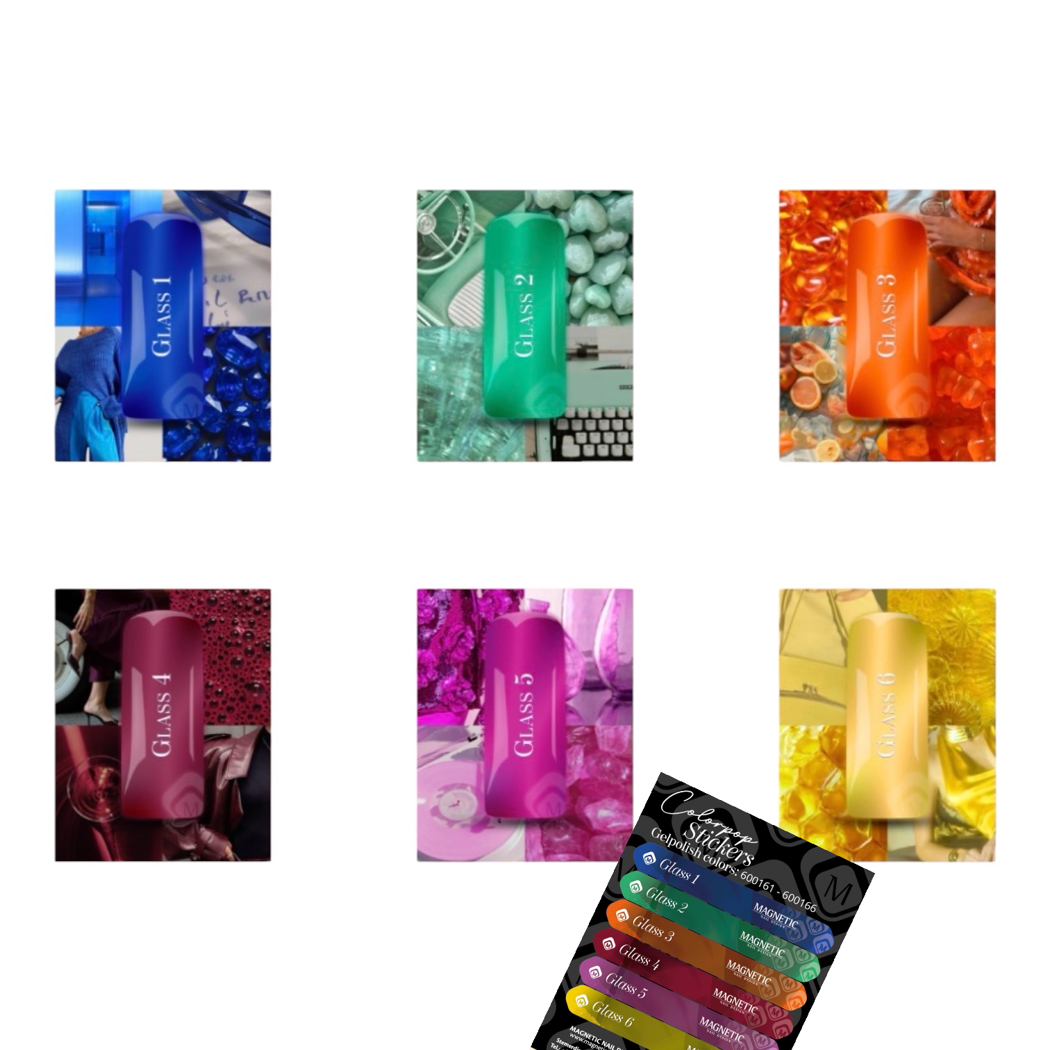 Set 6x glass gelpolishes met gratis stickervel - Afbeelding 2
