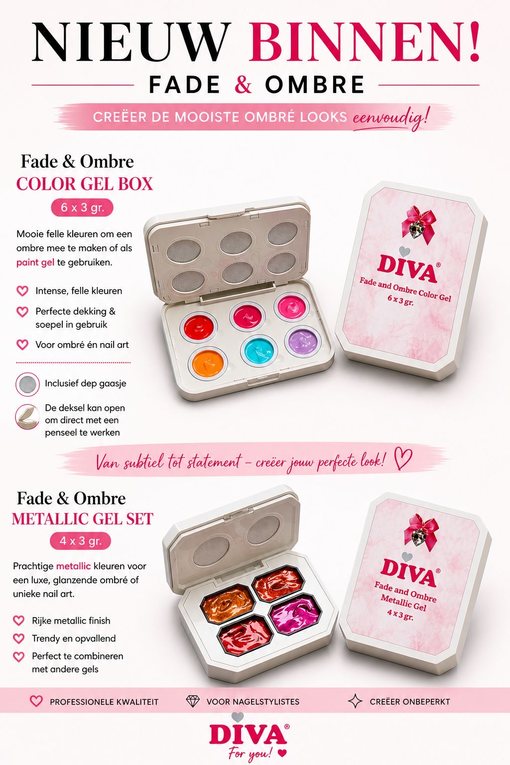 Diva Fade & Ombre Metallic Gel Set 4x3g - Afbeelding 3
