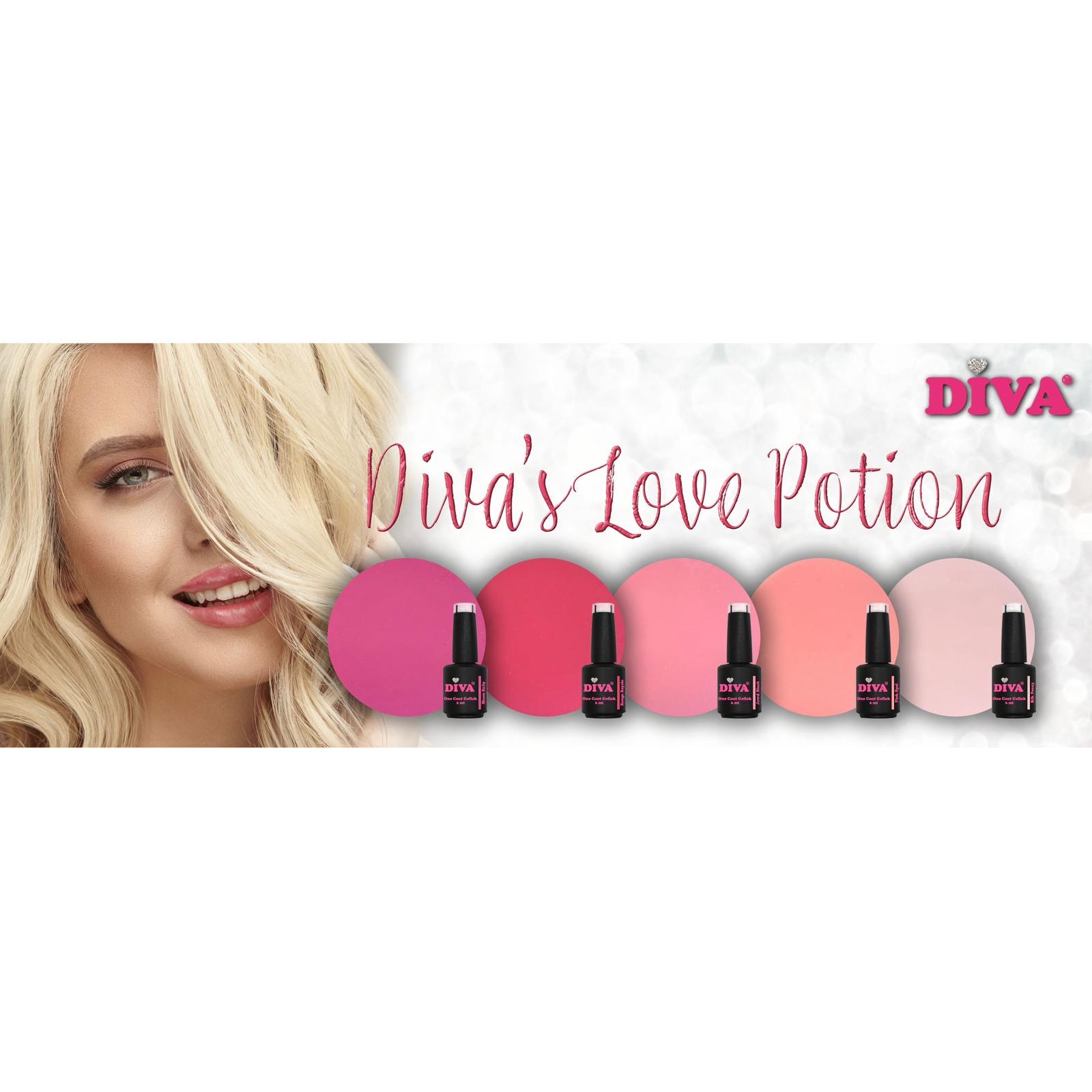 Set 5x6ml Diva One Coat Gellak Diva's Love Potion met gratis naamstickers (Actieprijs)